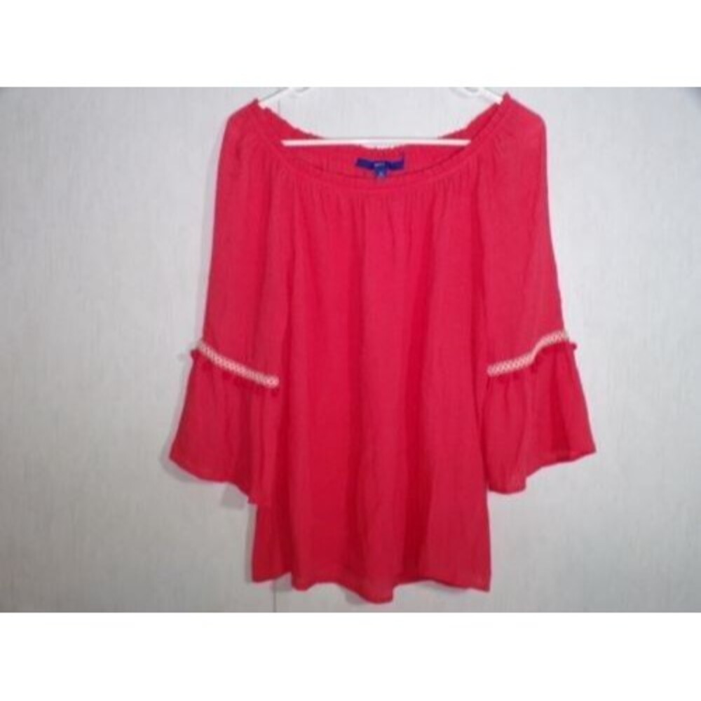 APT 9 Womens Blouse Top Size M Coral Boho Feminine Semi Sheer Bell Sleeves Flowy